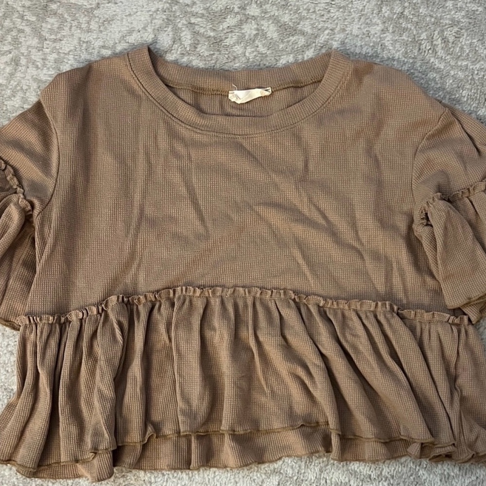 Altar’d State Waffle Knit Ruffle Hem Top - medium